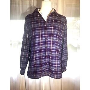 LL Bean Women's Size Small Shirt Jacket Purple Plaid  with Fleece‎ Lining